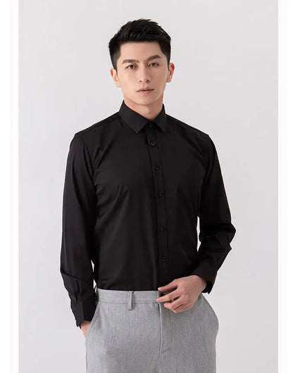 New Men's Shirt Long Sleeve Tooling Elastic Business Slim-fit Non-ironing Long Sleeve High-end Solid Color Men's Casual Shirts