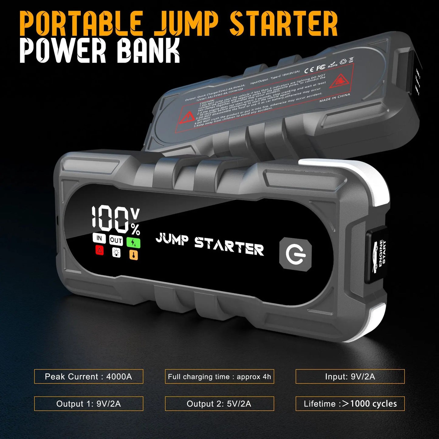 CEYYOR Professional Car Jump Starter 2000A 24000mAh for 12V Petrol Diesel Car,Motorcycle,Truck,SUV,Booster Jump Starter for Car