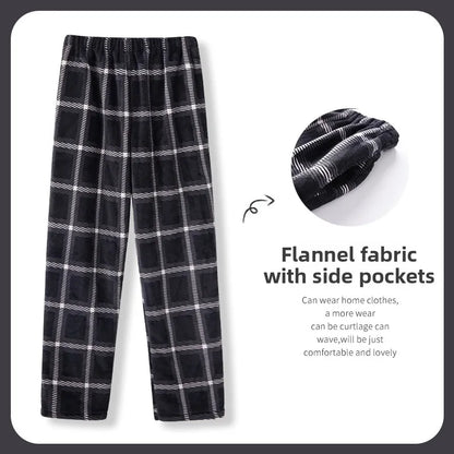 Men's Winter Thickened Fleece Coral Velvet Home Clothes Pants Plaid Patterned Home Pants Warm Comfortable mid Waist Elastic