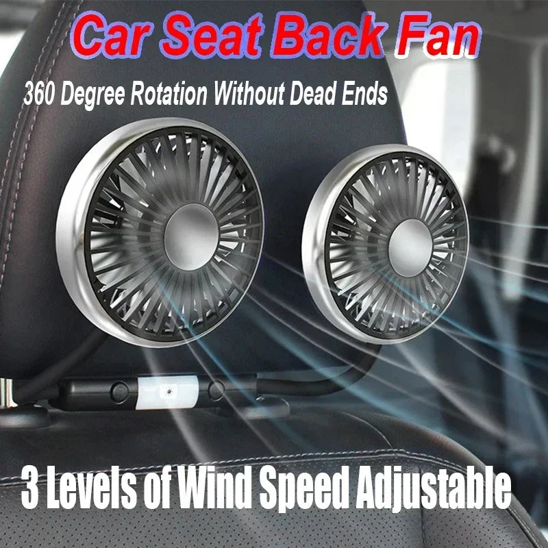 Car Fan 360° Car Seat Back Cooling Fan USB Charge Dual Head Fan Adjustable Rotation Neck Cooler for Car Home Accessories