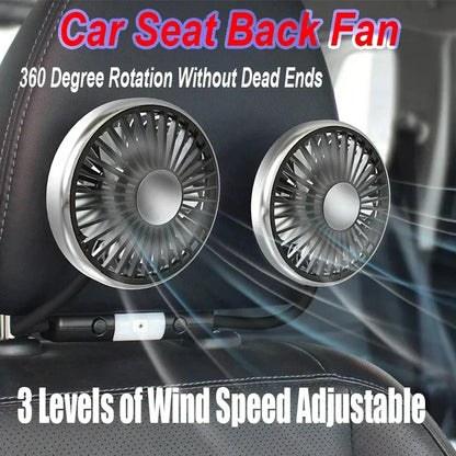 Car Fan 360° Car Seat Back Cooling Fan USB Charge Dual Head Fan Adjustable Rotation Neck Cooler for Car Home Accessories