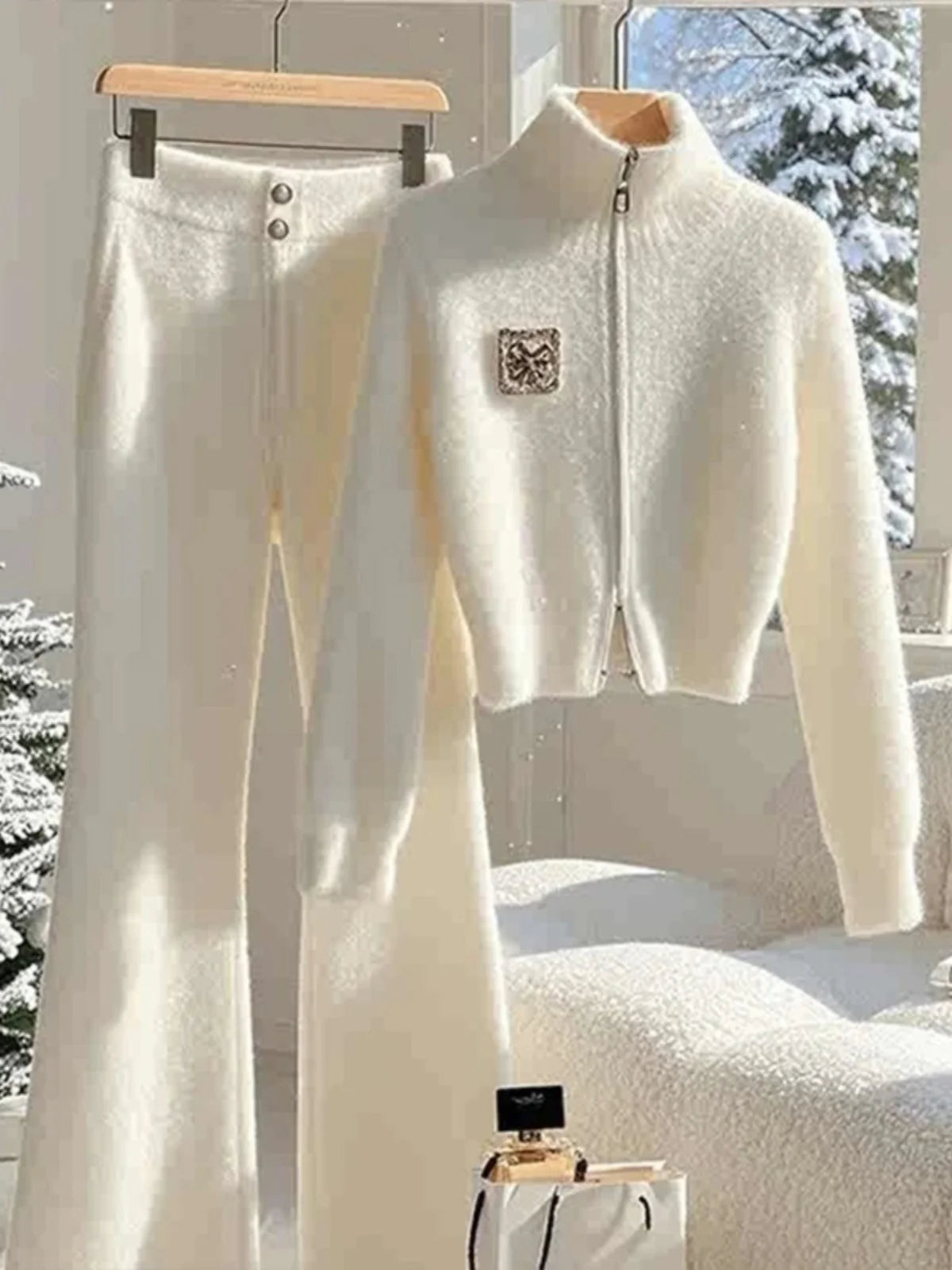 White ort Sweater Jaet And Pants Two-Piece Set for Autumn Winter Faion plus Size Women's Clothing DK Mesa Brand