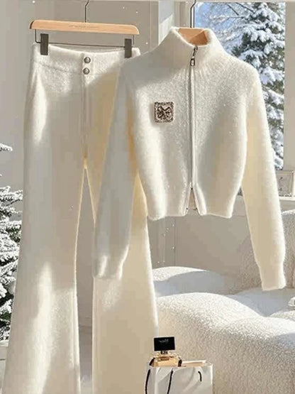 White ort Sweater Jaet And Pants Two-Piece Set for Autumn Winter Faion plus Size Women's Clothing DK Mesa Brand