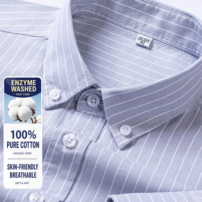 Men Cotton Oxford Shirt Long Sleeve Button Down Casual Business Shirt Pre-Shrunk Enzyme Washed Breathable Wrinkle Resistant