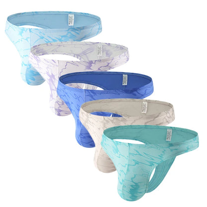 5PCS Sexy Mens Thongs Underwear Briefs Print Underpants Bulge Penis Pouch Low Waist U convex Panties Jockstrap Gay Homens