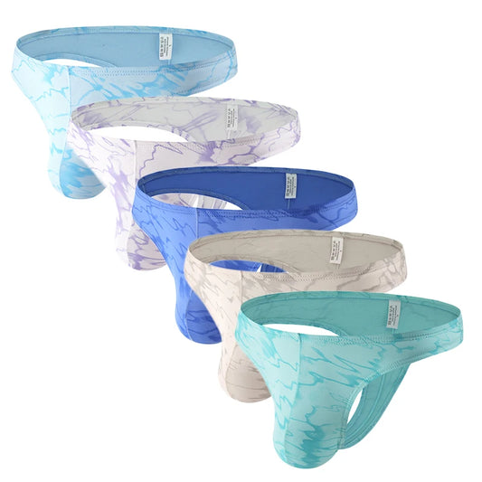 5PCS Sexy Mens Thongs Underwear Briefs Print Underpants Bulge Penis Pouch Low Waist U convex Panties Jockstrap Gay Homens