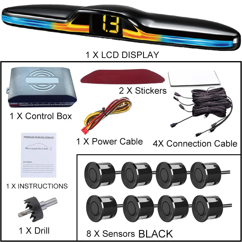 6 Or 8 Sensor Parking Kit LED Display Safe Protection Clear Alert Vehicle Reversing Assistance System