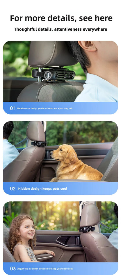 2026New Car Seat Fan 3000mAh Built-in Battery Long Lasting USB Portable No Blade Backrest Fan Car fan cooler Car Air Conditioner