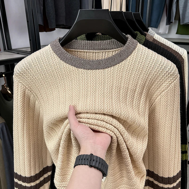 High-grade Hot Sale Men's Knit Sweater O-Neck Striped Wool Pullover Autumn Winter British Fashion Joint Casual Warm Men's Wear