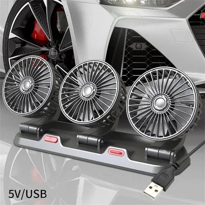 3 Heads Car Fan 360° Adjustable Cooling Fan USB/12V/24V Car Electric Fan 2 Speed Silent Cooler for Dashboard RV Truck SUV