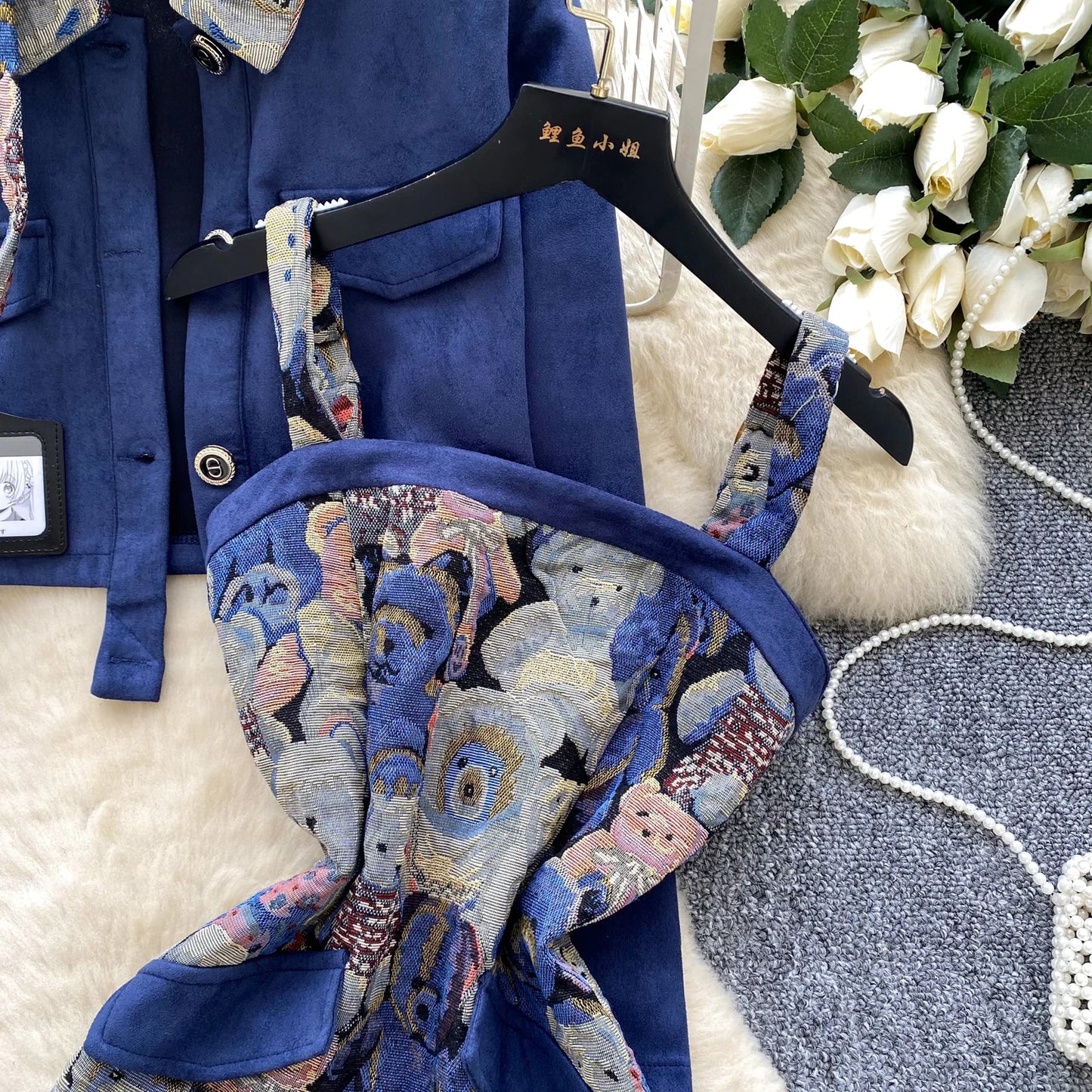 Ele Bear Embroidery Blouse And Skirt Set Women's Faionable ort Svel Suit Jaet High Waist Casual Workwear