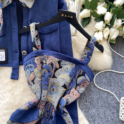 Ele Bear Embroidery Blouse And Skirt Set Women's Faionable ort Svel Suit Jaet High Waist Casual Workwear