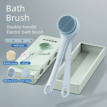 HOMEFISH Dual Handle Electric Bath Body Scrubber Brush with Long Handle Back Cleaning Tool for Back Exfoliation And Deep Cleanin