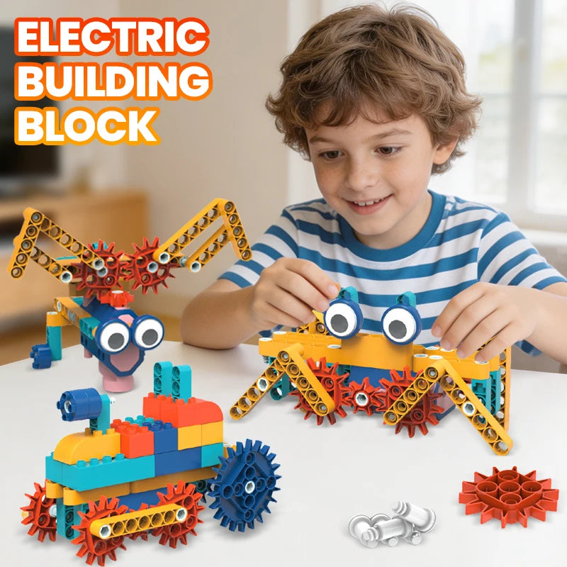 Electric Science Building Block Mechanical Gear Assembly Brick Model Interlocking Building Toy Kid Educational Birthday Gifts