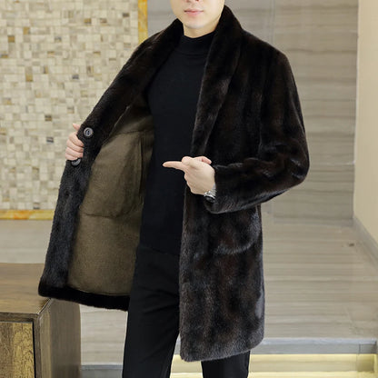 High Quality Fashion Handsome Double-sided Wear Fur One Thick Winter Suit Collar Trench Coat Gold Mink Fur Men's Top  Button