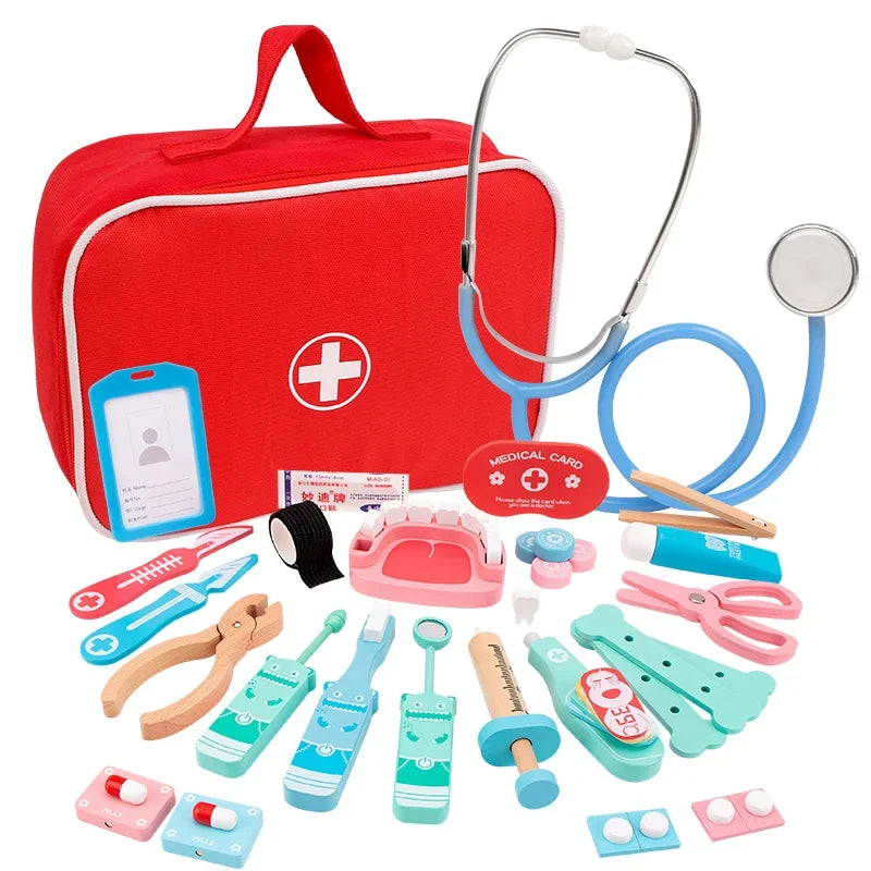 Medicine Set Role Playing Educational Toys For Children Kid Pretend Play Doctor Toys Wooden Simulation Dentist Check Brush Teeth