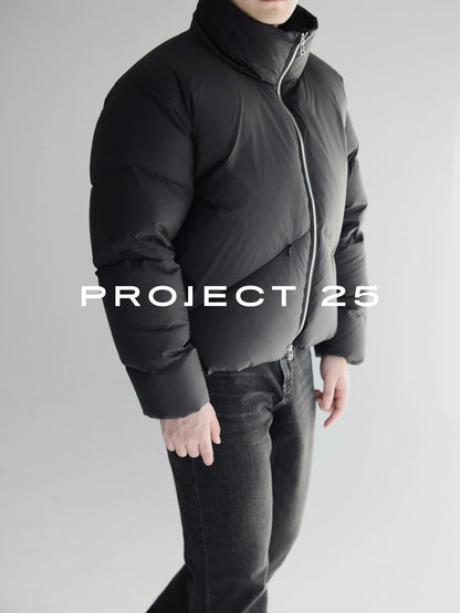 PROJECT 25 Men's Lightweight 90% White Duck Down Jacket 3-Defense Heat Storage Warmth Loose Stand Collar Short Down Coat