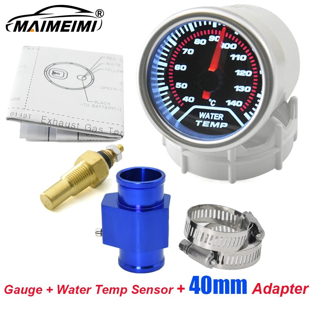 52mm Water Temperature Gauge with Water Temp Sensor Temp Joint Adapter Sensor 1/8 NPT Smoked Faced 40-140℃ Meter Auto White LED