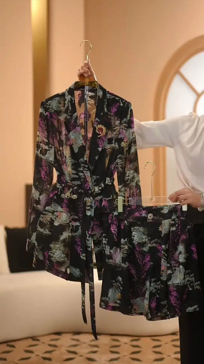 Elegant Fashion Floral Print Lightweight Suit Jacket And Pants Set Women's Summer Slimming Two-Piece Suit Korean Style