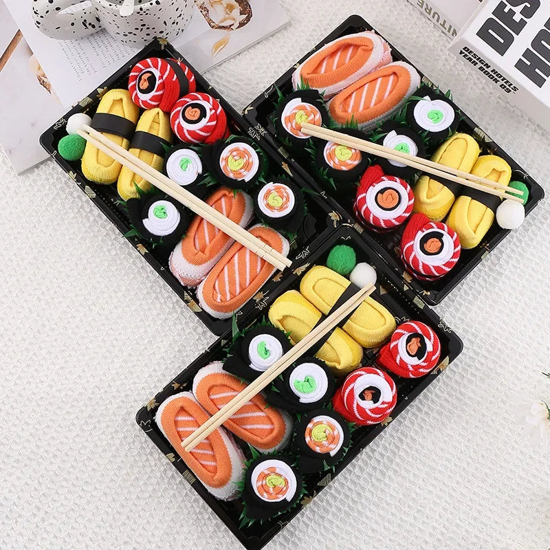 3/4/5 Pairs of Novelty and Interesting Salmon Sushi Socks Gift Box Christmas Season Style