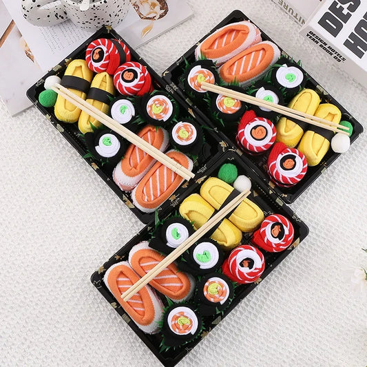 3/4/5 Pairs of Novelty and Interesting Salmon Sushi Socks Gift Box Christmas Season Style