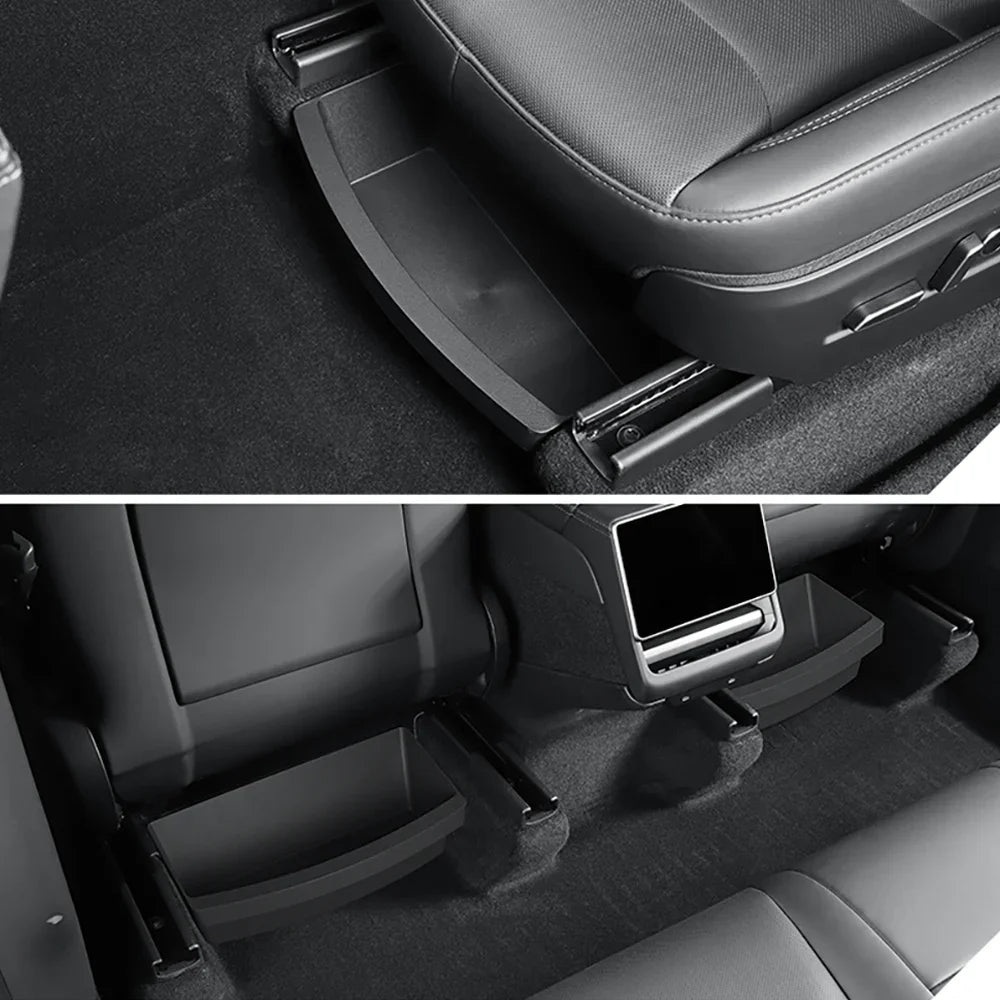 TEKSY 2 PCS For Tesla New Model Y 2025 2026 Launch Juniper Front Seats Under Seat drawer TPE Storage Box