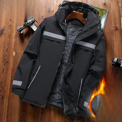 Thickened Fleece Lined Cotton Jacket for Men Work Site Reflective Winter Labor Protection Outerwear Cold Resistant Coat Print...