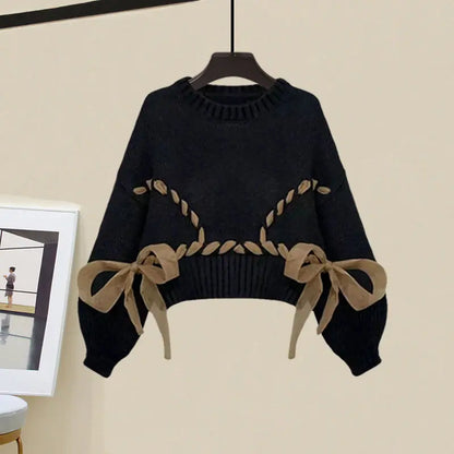plus Size Winter Outfit 2023 New Style Slimming  Knot Sweater High Waist  Skirt Two Piece Set for plus Size Women