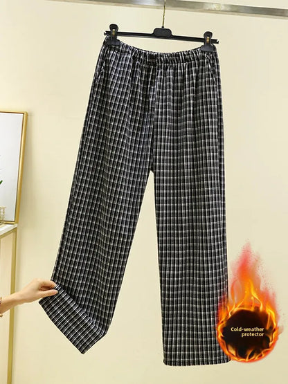 Men's Casual Dervo Home Pants Autumn Winter Plaid Spwear Large Size Comfortable All-Match Long Trousers for Daily Wear