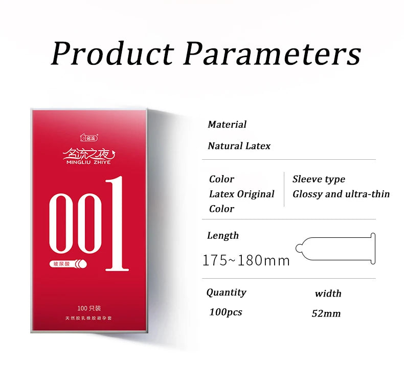 Hyaluronic Acid Condoms 52mm 100/50pcs Men Couples Glossy Ultra Thin Penis Sleeves Sex Toys Safer Condoms Sexshop Products