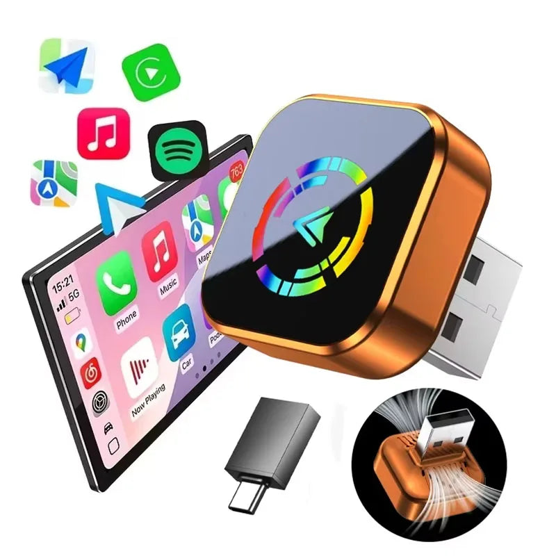 2-in-1 Wireless CarPlay Adapter Plug-and-Play for iPhone 6 and Android 11 above Auto Adapter with USB/USB-C Port Car Accessory