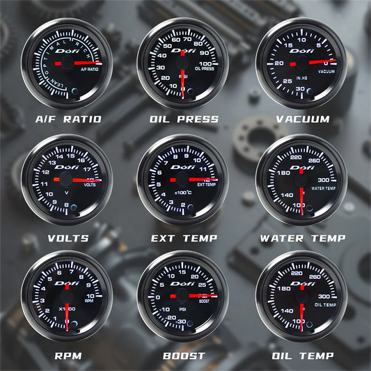 Dofi 2" 52mm 7 Colors LED Dual Display Boost Water Oil Temp Oil Pressure Voltmeter Air Fuel Ratio EGT Tachometer Car Gauge