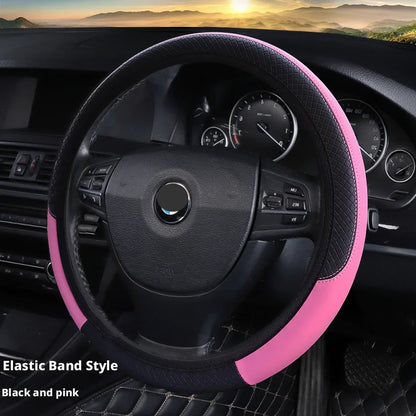 Elastic Carbon Fiber Leather Steering Wheel Cover Universal 36-40cm No Inner Ring Anti-slip Car Handle Protector 4 Seasons
