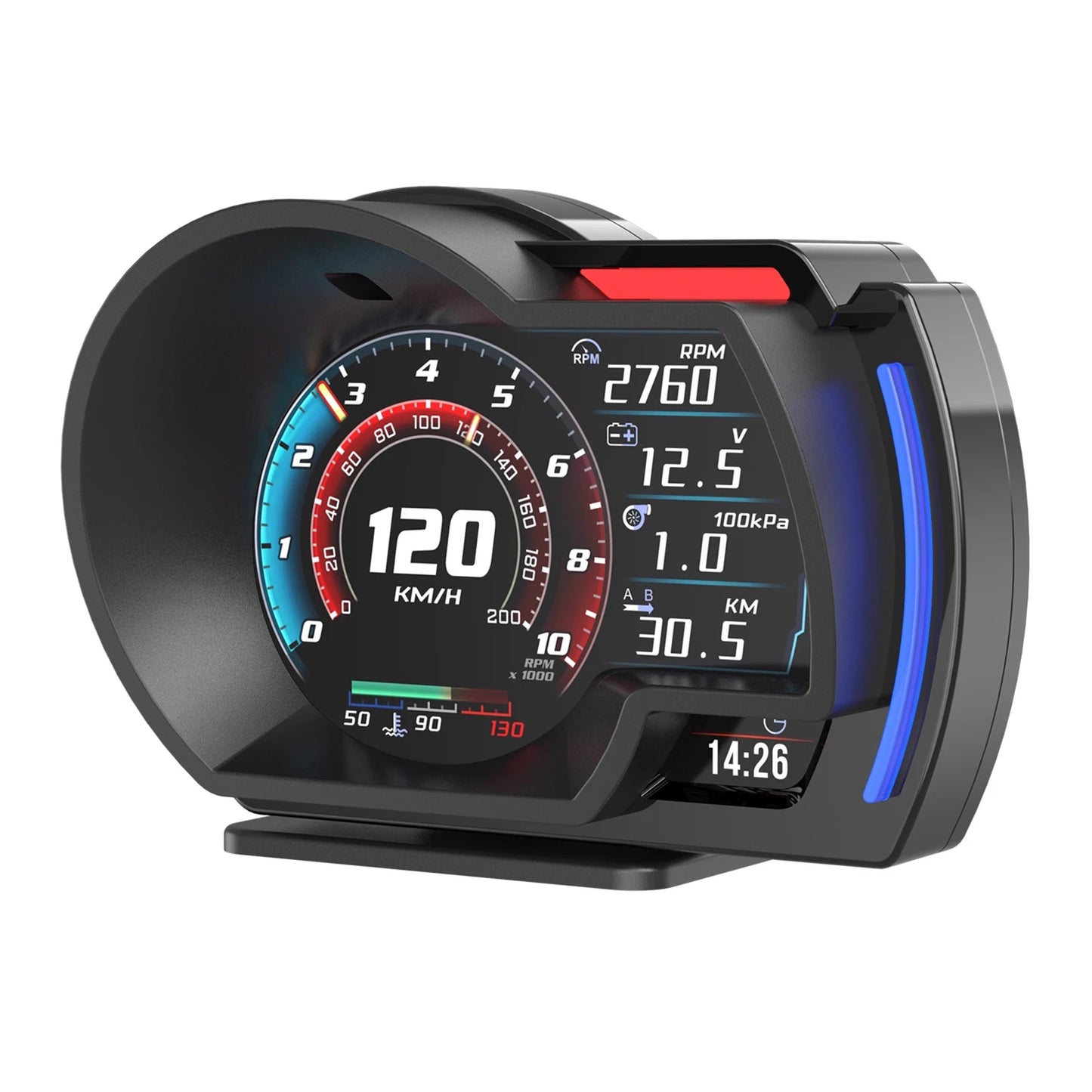 Head up Display OBD + GPS Car Water Temperature Turbo Oil Temperature Multi-function Meter LCD Display Automotive Speed Alarm