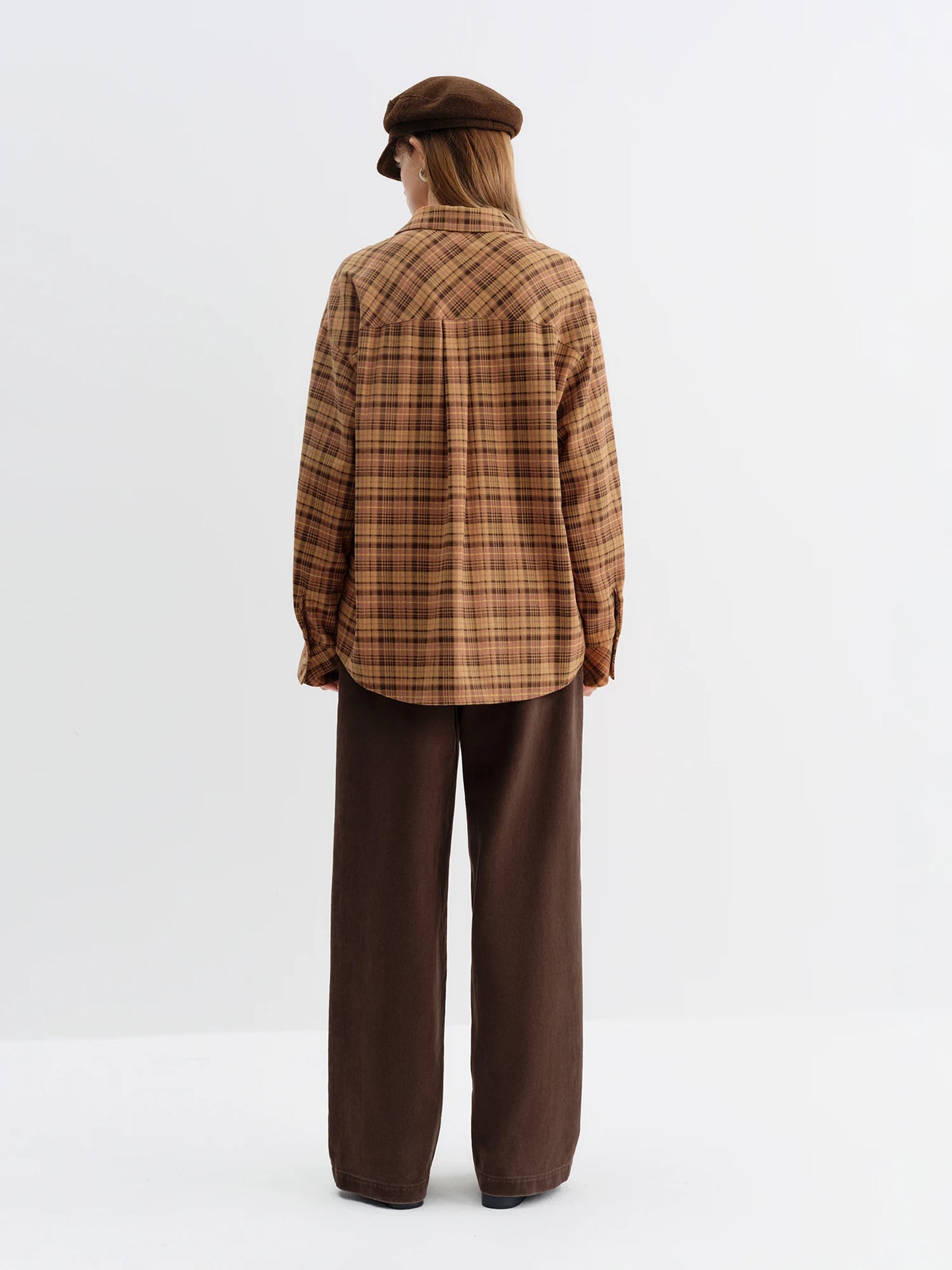 FSLE Brushed Plaid Shirt Women's Winter 2025 New Long Sleeve Plaid Retro Embroidery Shirt Classic Leisure Loose Tops