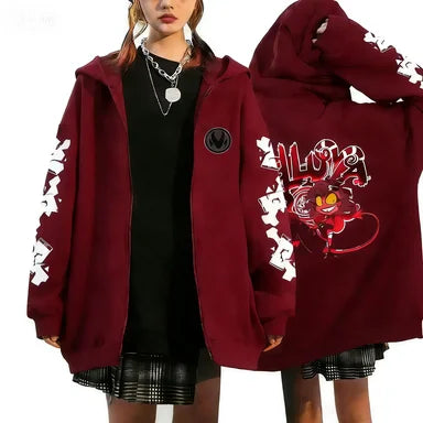 Trendy Anime Hooded Cardigan Unisex Harajuku Style Casual Fashion Long Sleeve Jacket Autumn Winter Fleece Zipper Sweatshirt