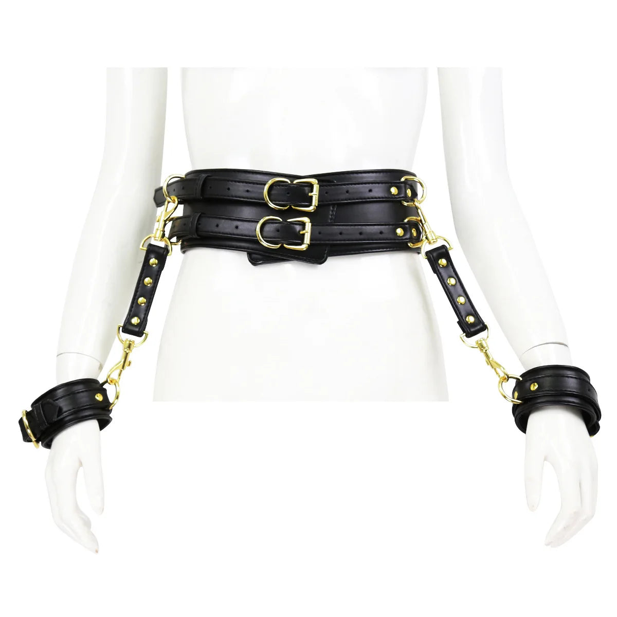 BDSM PU Leather Waist To Wrist Restraint Harness Set Adjustable Bondage Belt with Cuffs Slave Role Play Adult Sex Toy for Women