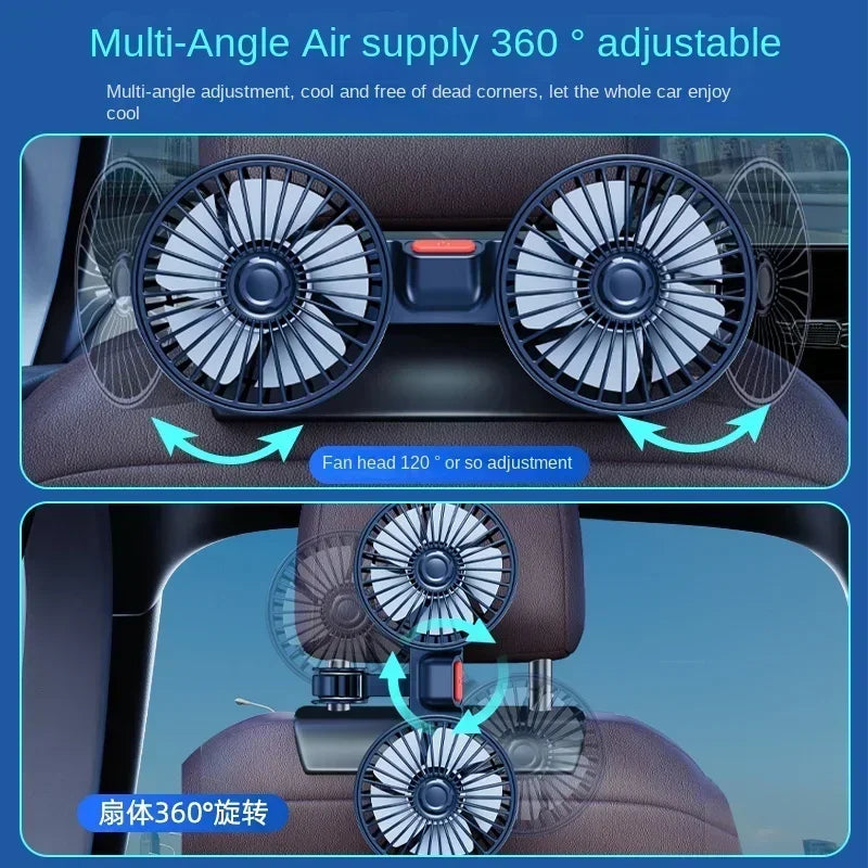 3-speed Car Seat Back Cooling Fan USB Charge Dual Head Fan 360 Degree Rotation Neck Cooler for Summer Car Accessories