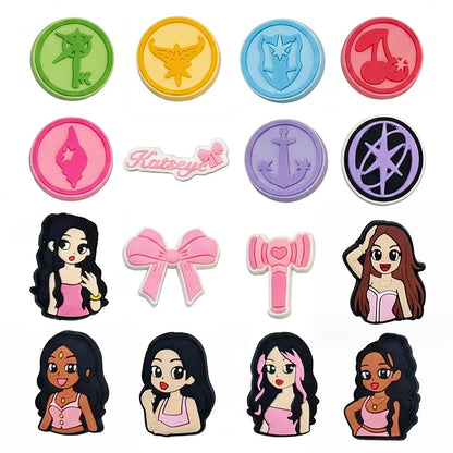 16-100pcs Katseye Musical Shoe Charms Cartoon Shoes Accessories Decoration Buckle Fit Slides Clog Sandal Wristbands
