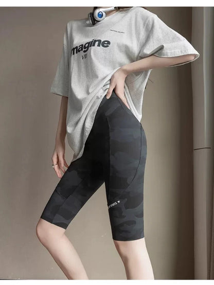 Premium Women's Camo 5-Point Shark Pants High Waist Tummy Control Butt Lifting Daily Casual Yoga Cycling Leggings