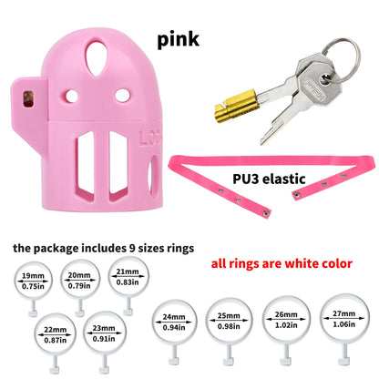 FRRK Male Chastity Cage No Base Ring Bullet Penis Design Lock Elastic Strap Belt Harness 9 Sizes Cock Ring Bondage Adult Sex Toy