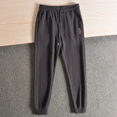 Autumn American Retro Waffle Embroidery Sweatpants Men's Fashion Pure Cotton Loose Elastic Waist Drawstring Casual Sport Pants