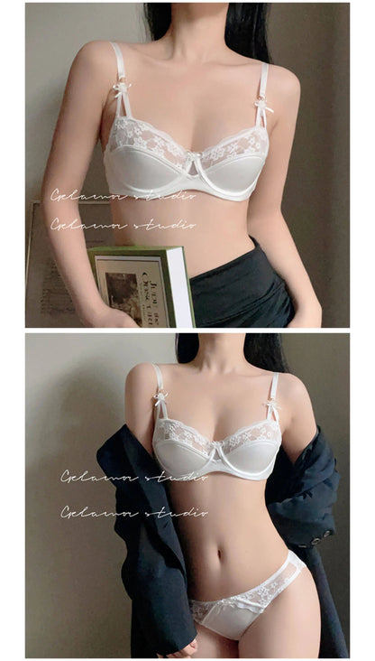 Thin Lace French Bra Set Women Minimizer Push Up Anti-Sagging Back Smoothing Side Support Comfort Sexy Daily Lingerie S-XL 32-38