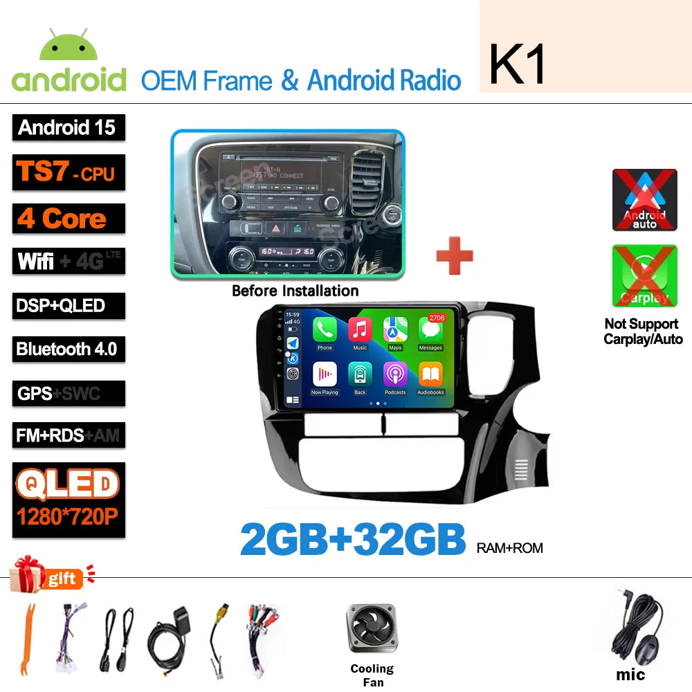 Android 16 For Mitsubishi Outlander 3 GF0W GG0W RHD 2012-2018 RHD 9 Inch Car Radio Auto radio GPS Navigation WIFI 5G Multimedia