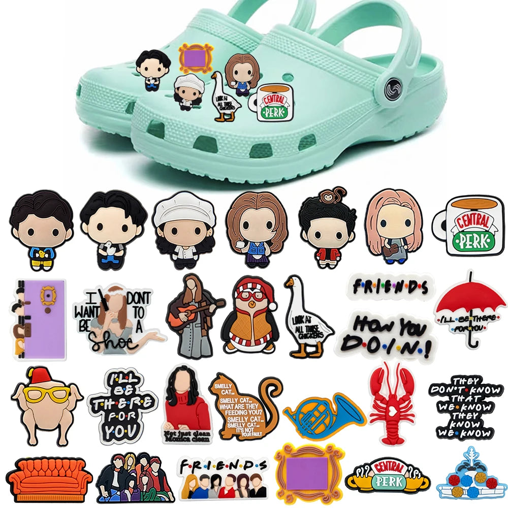 13-100Pcs Old Friends Shoe Charms Cartoon Clogs Sandals Decoration Shoes Accessories Buckle for Kids Friends Gift