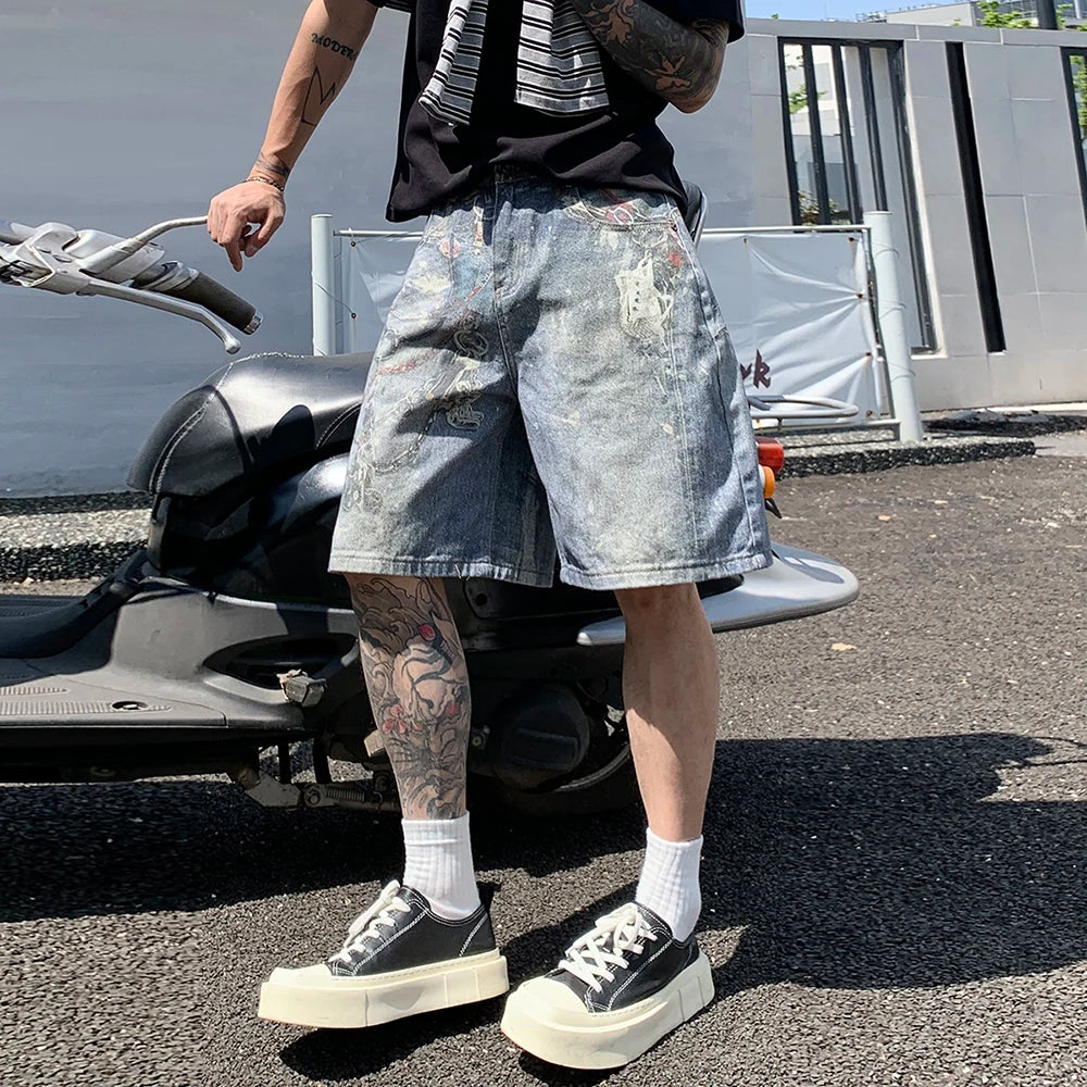 High Street Men Cargo Jeans Shorts Summer Casual Multiple Pockets Loose Shorts Hip Hop Harajuku Denim Short Pants Y2K Clothing