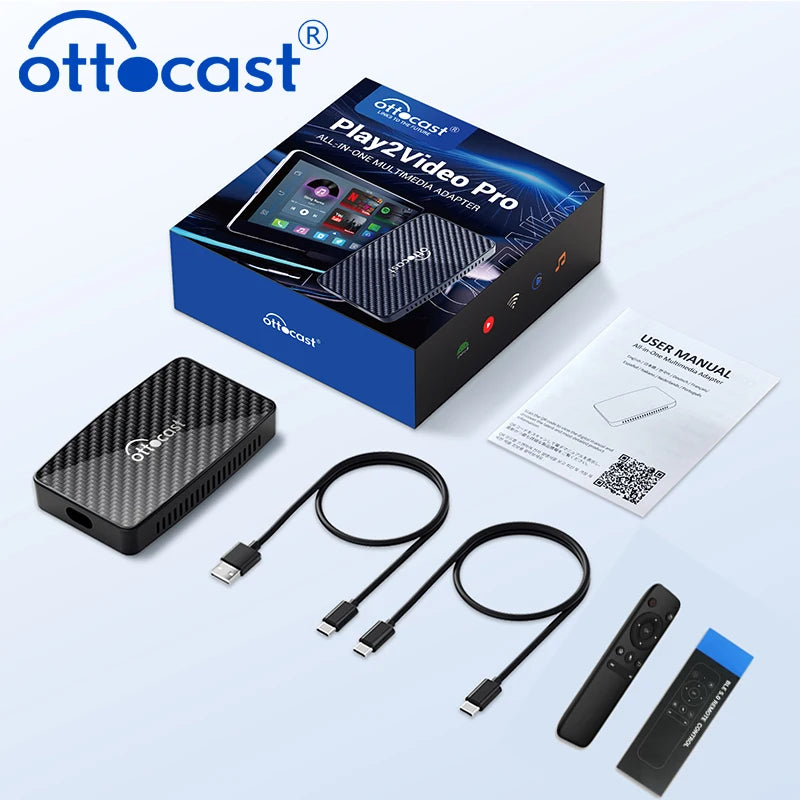 OTTOCAST Play2Video Pro Android Ai Box Pro Built in YouTube Netflix Tiktok IPTV Wired to Wireless CarPlay Car Accessories