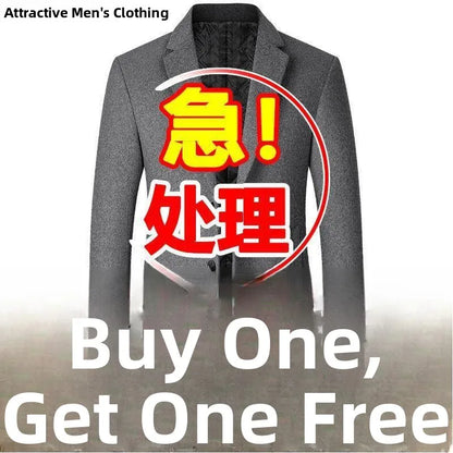 Men's Woolen Coat Autumn Winter Long Style Slim Fit Fashionable Outerwear Rabbit Fur 100% Versatile for All Seasons