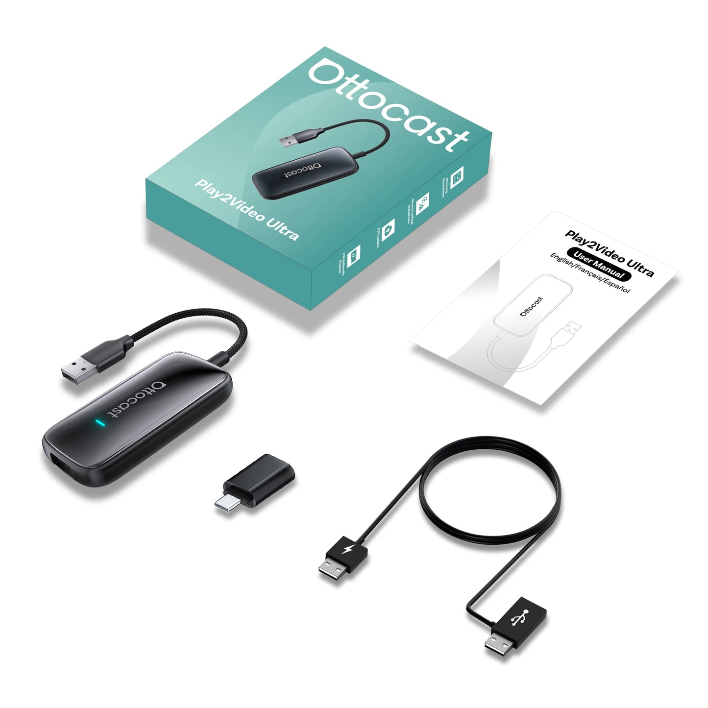 Ottocast Play2Video Ultra Mini Dot WiFi6 AI Box Carplay Adapter Android Auto Media Player YouTube Netflix Install Apps for Audi