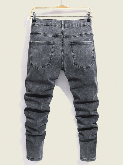 Modern Gray Men's Slim Jeans For Man Original Y2K Drip Fashion Denim Pants No accessories or belts included